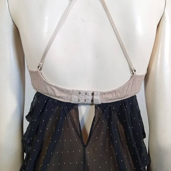 Phillip Lim Shortie Nightie Chemise SZ M Black Polka Dot Silk Crepe Sheer Lined - Picture 6 of 10